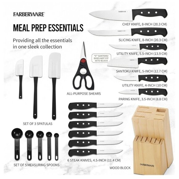 Knife Block Set with Kitchen Stainless Steel Sharpening Cutlery Knives 22 Piece - Picture 2 of 7